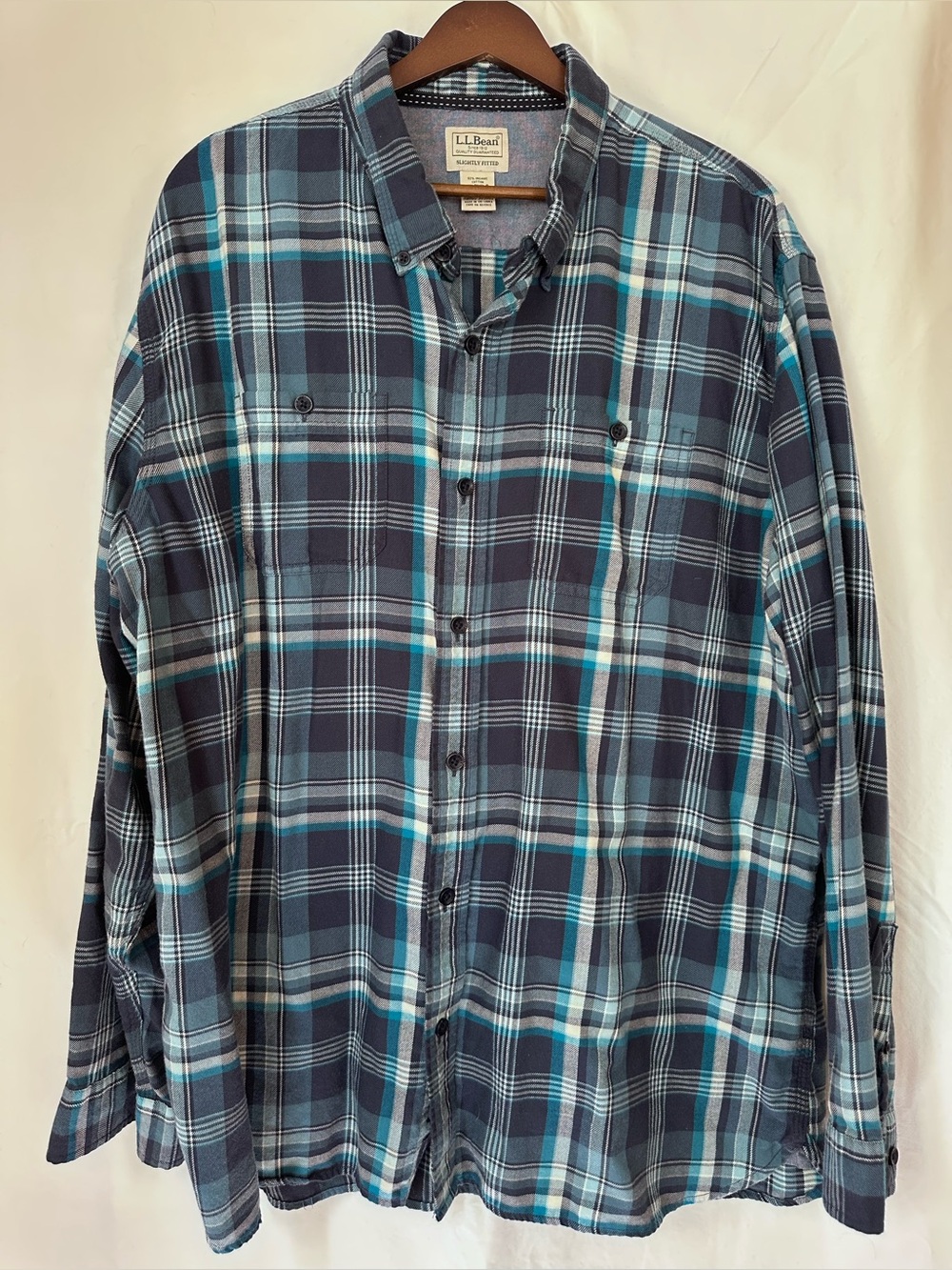 L.L. Bean Men’s Blue Teal Plaid Button-Down Shirt